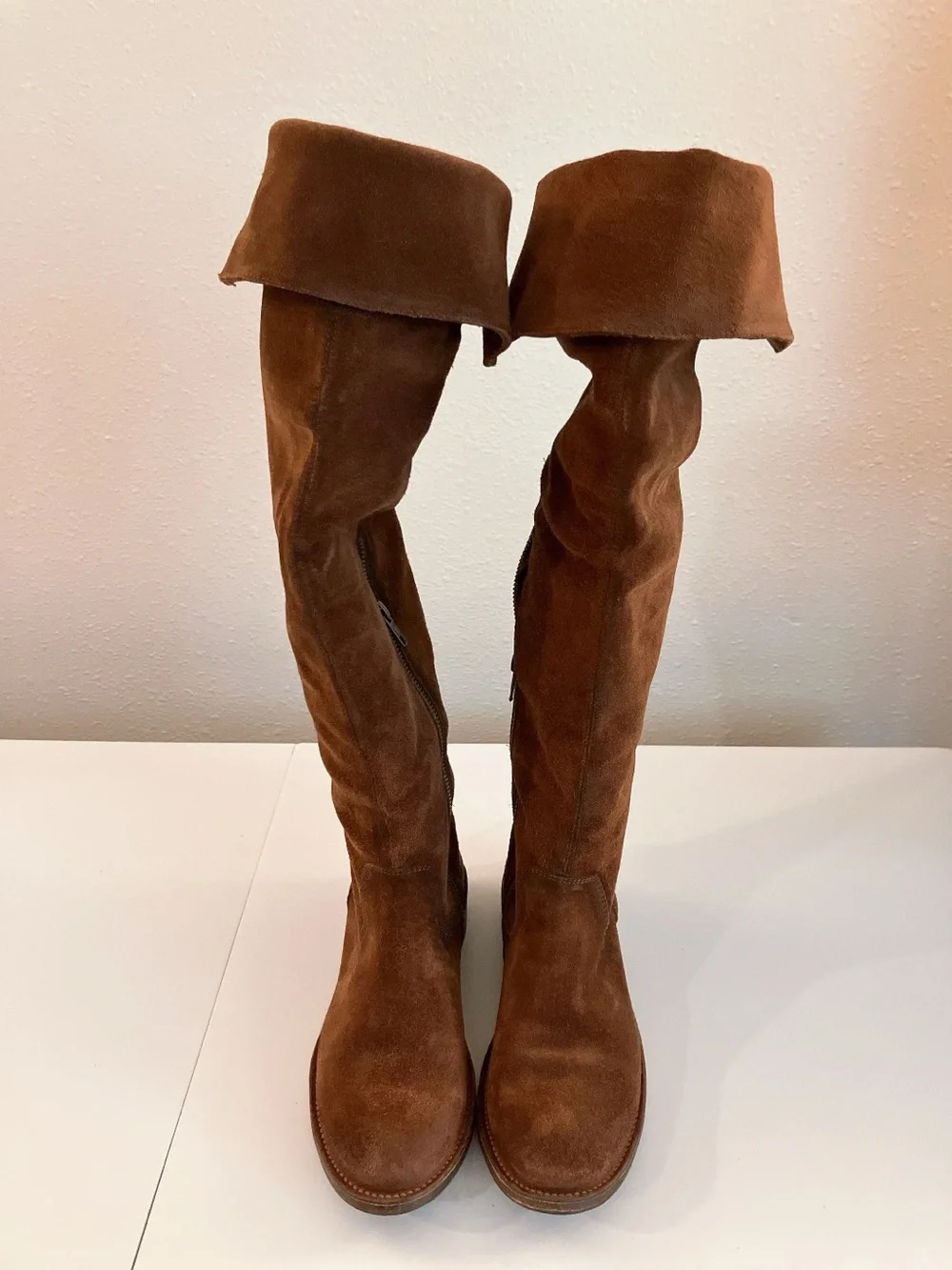 FRYE Suede Knee High Riding Boots Brown Shirley Western Festival